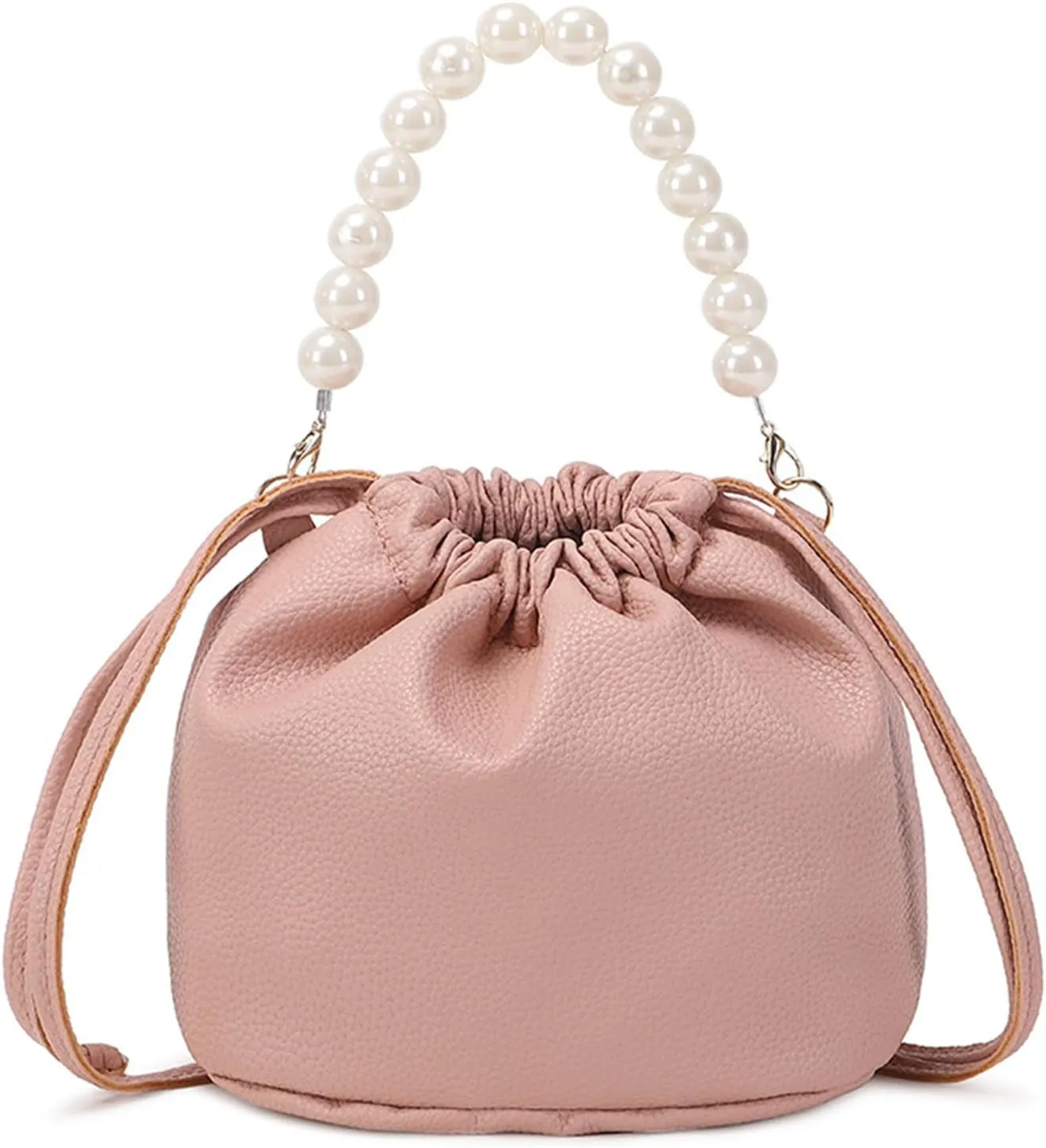 Womens Bucket Bag Purse Fashion Pearl Top-Handle Bags PU Leather Small Crossbody Bags Lightweight Shoulder Bag