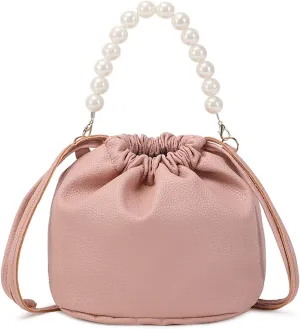 Womens Bucket Bag Purse Fashion Pearl Top-Handle Bags PU Leather Small Crossbody Bags Lightweight Shoulder Bag