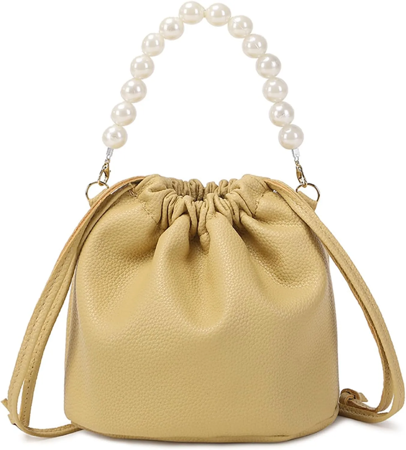 Womens Bucket Bag Purse Fashion Pearl Top-Handle Bags PU Leather Small Crossbody Bags Lightweight Shoulder Bag