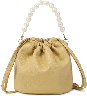 Womens Bucket Bag Purse Fashion Pearl Top-Handle Bags PU Leather Small Crossbody Bags Lightweight Shoulder Bag