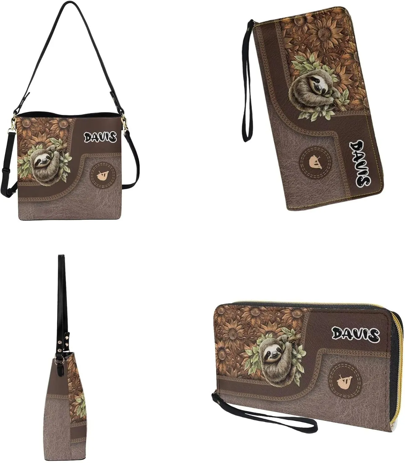 Womens Bucket Crossbody Bag Set Customized Leather Crossbody Handbag with Wrist Wallet for Shopping Travel