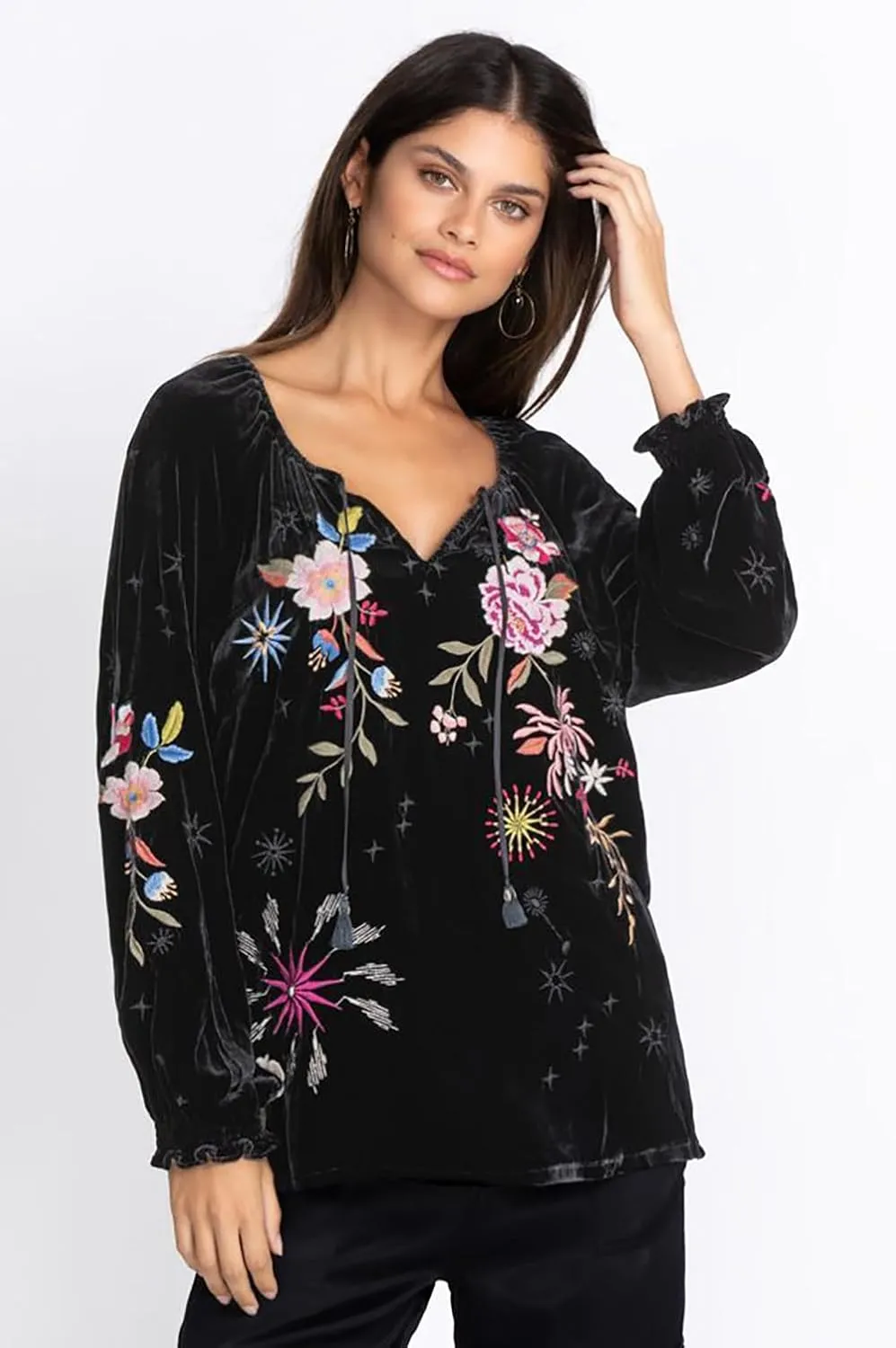 Women's Celestin Velvet Bishop Sleeve Blouse