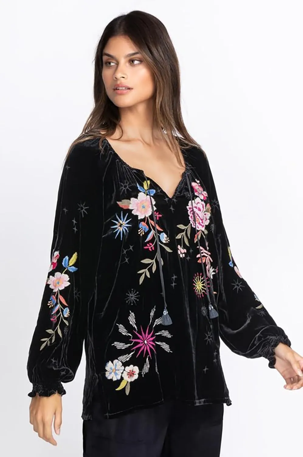 Women's Celestin Velvet Bishop Sleeve Blouse
