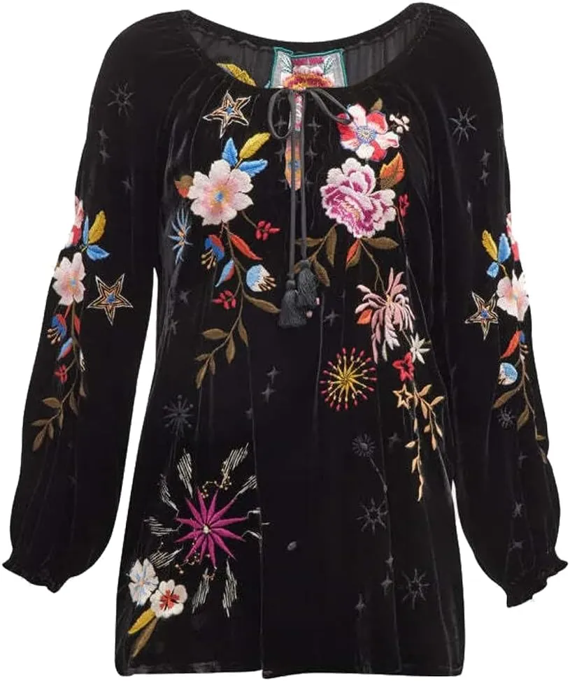 Women's Celestin Velvet Bishop Sleeve Blouse
