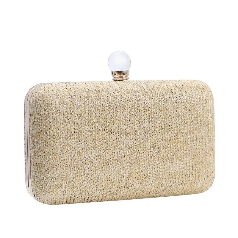 Women's Chain Handbag Straw Evening Clutch Wedding Party Purse