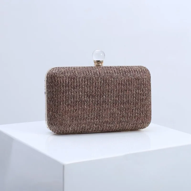 Women's Chain Handbag Straw Evening Clutch Wedding Party Purse
