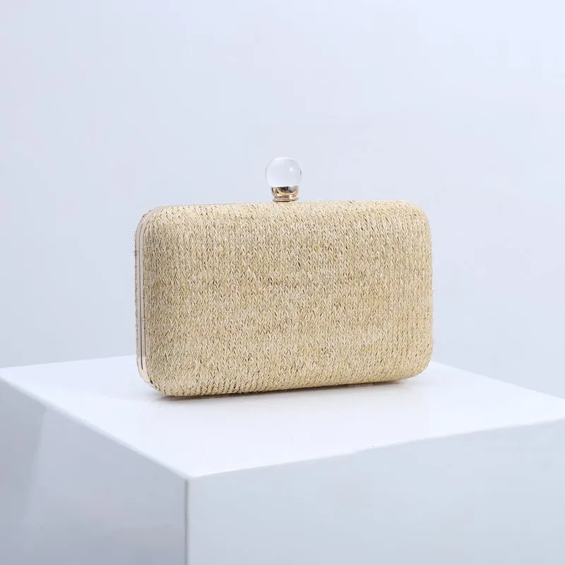 Women's Chain Handbag Straw Evening Clutch Wedding Party Purse