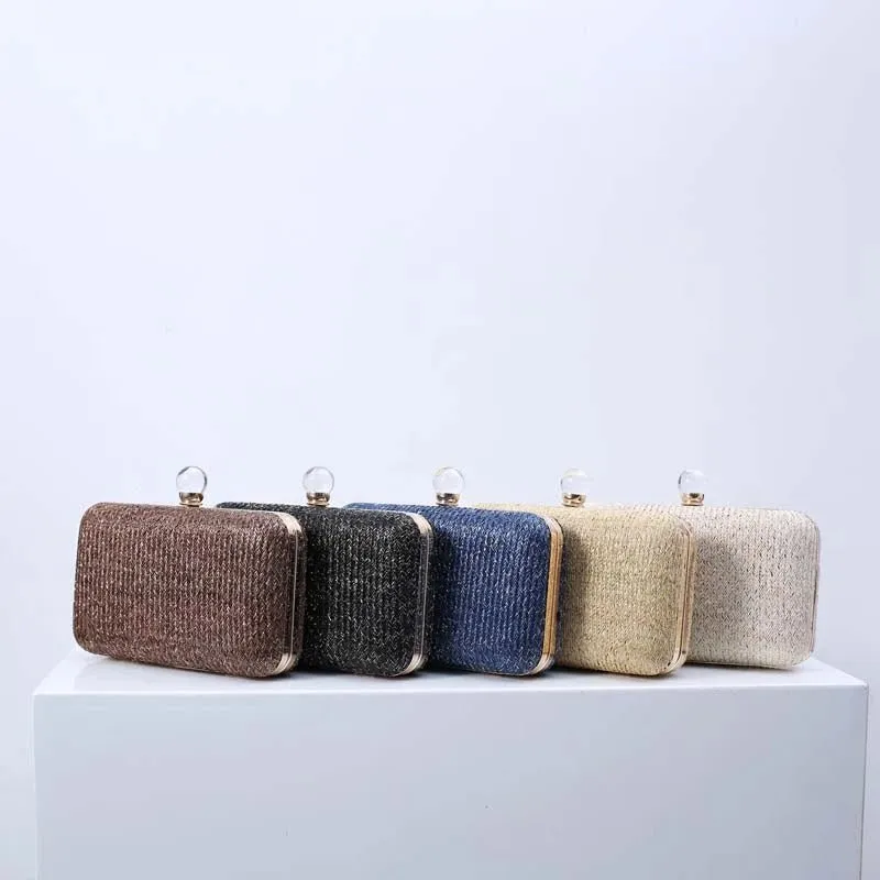 Women's Chain Handbag Straw Evening Clutch Wedding Party Purse