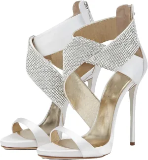 Women's Crystal Strap Peep Toe Sandals, Summer Evening Stiletto Party Heels