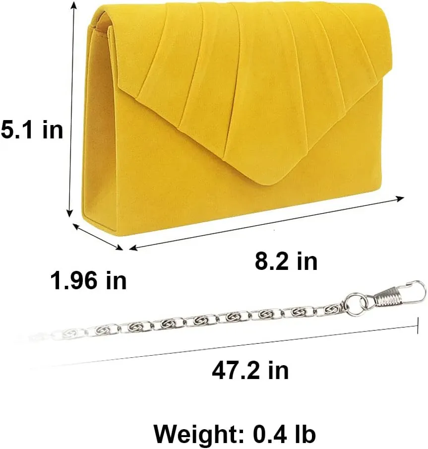 Women's Evening Bag Pleated Envelope Clutch Handbag Velvet Purse Wedding Party Bridal Shoulder Bag