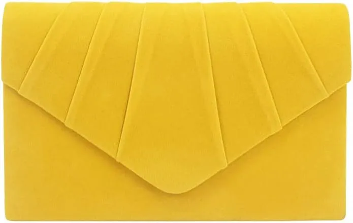 Women's Evening Bag Pleated Envelope Clutch Handbag Velvet Purse Wedding Party Bridal Shoulder Bag