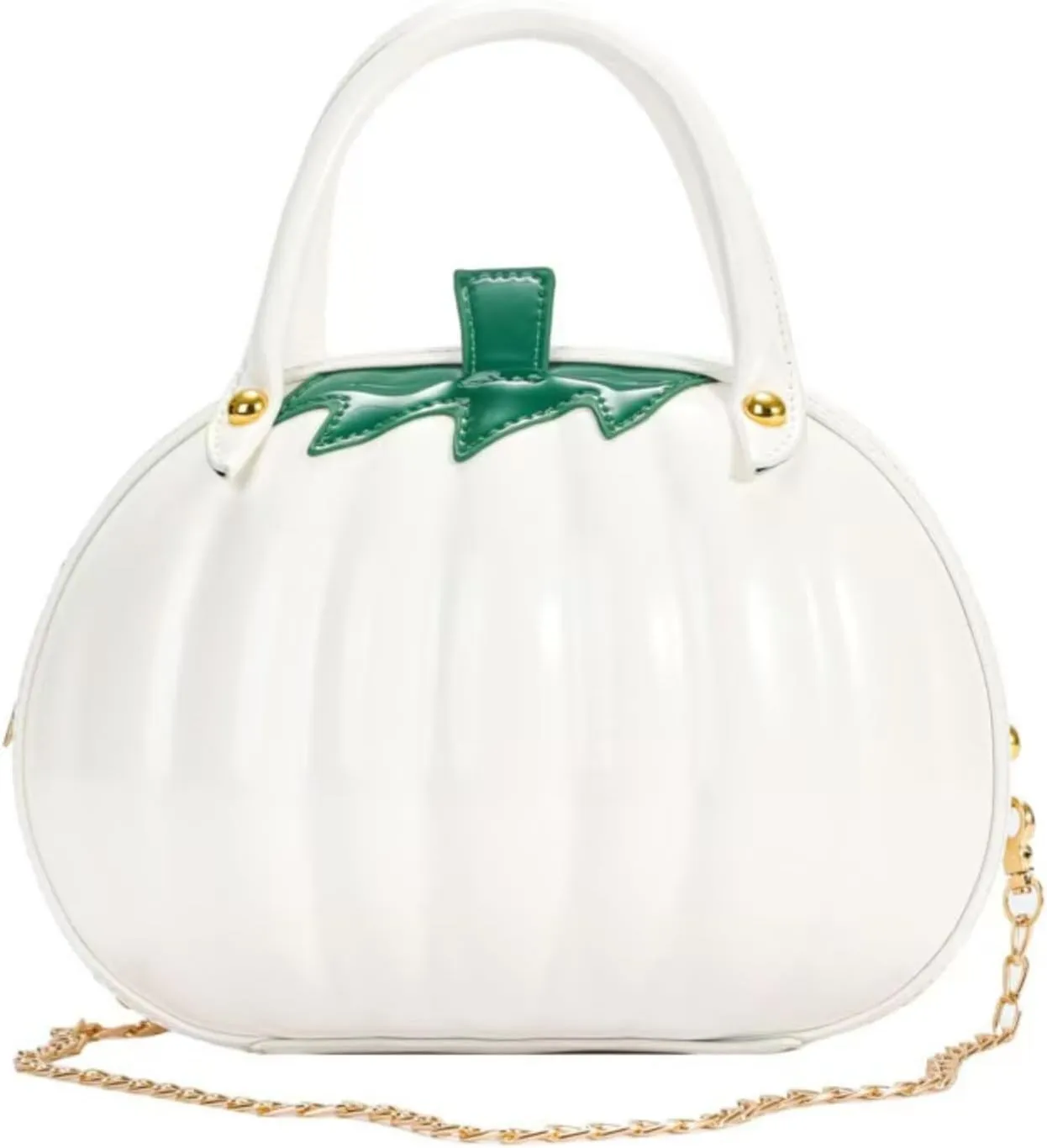 Womens Halloween Pumpkin Crossbody Bags Cute Funny Candy Purse Novelty 3D PU Leather Shoulder Bag with Chain (White)