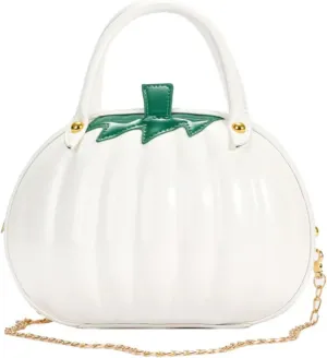 Womens Halloween Pumpkin Crossbody Bags Cute Funny Candy Purse Novelty 3D PU Leather Shoulder Bag with Chain (White)