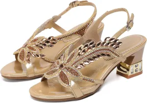 Women's Handmade Rhinestones Crystal Heel Evening Bridal Wedding Prom Sandals Heeled 6.5 cm