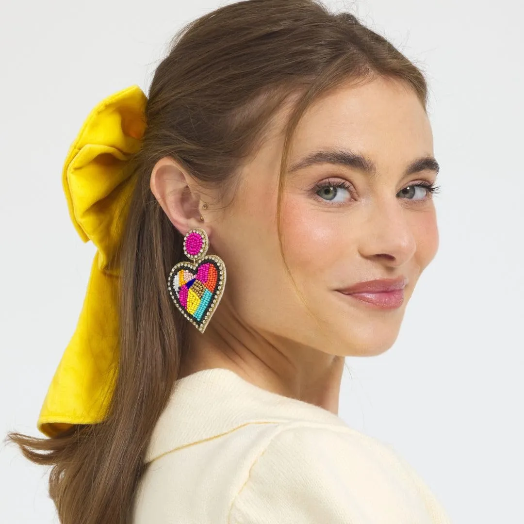 Women's Happiness Is Here Velvet Hair Bow, Handmade, Barrette Clip, Yellow