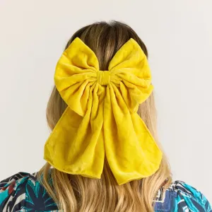Women's Happiness Is Here Velvet Hair Bow, Handmade, Barrette Clip, Yellow