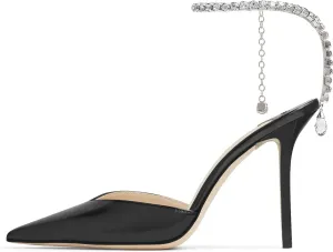 Women's Heeled Sandals Crystal Chain Rhinestone Embellished Strap Pumps Pointy Stilettos Backless Wedding Dressy Bridal Shoes