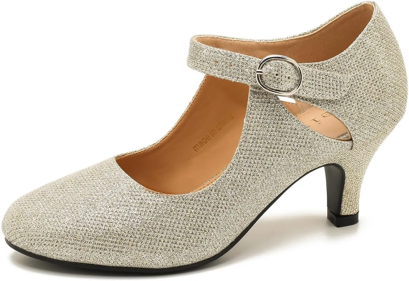 Women's Low Kitten Heels Mary Janes Pumps Cutout Round Toe Retro Vintage Hollow Out Ankle Strap Dress Shoes