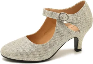 Women's Low Kitten Heels Mary Janes Pumps Cutout Round Toe Retro Vintage Hollow Out Ankle Strap Dress Shoes