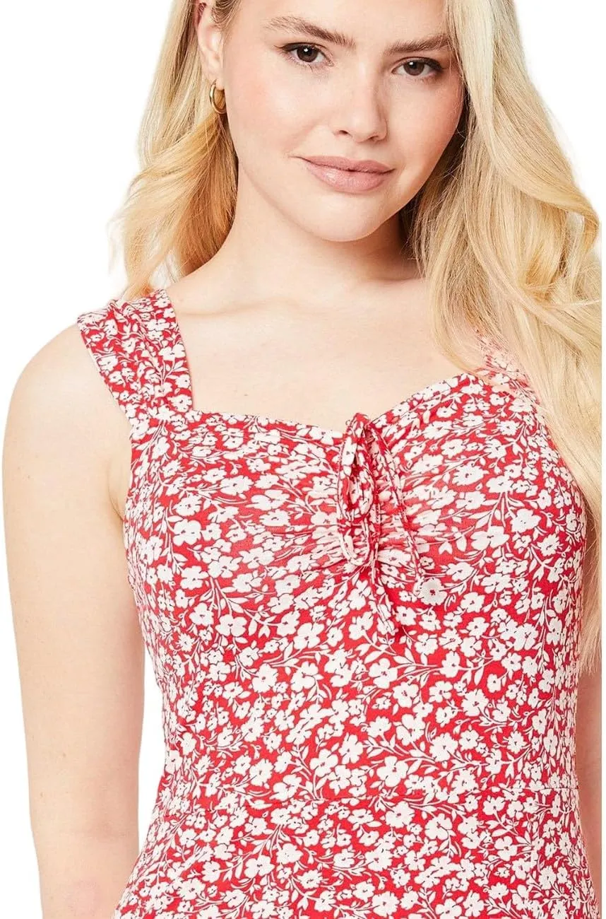 Womens Print Tie Front Midi Dress