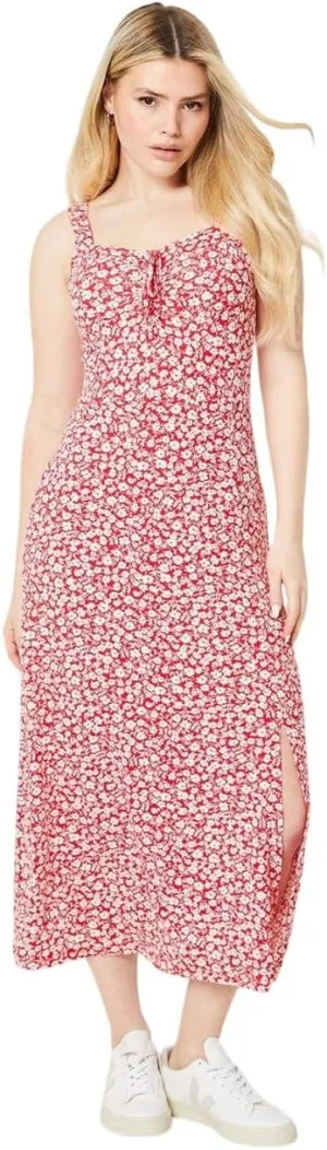 Womens Print Tie Front Midi Dress