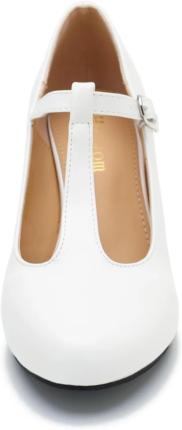 Women's Pumps Low Kitten Heels Mary Jane Retro T-Strap Comfortable Office Work Dress Shoes
