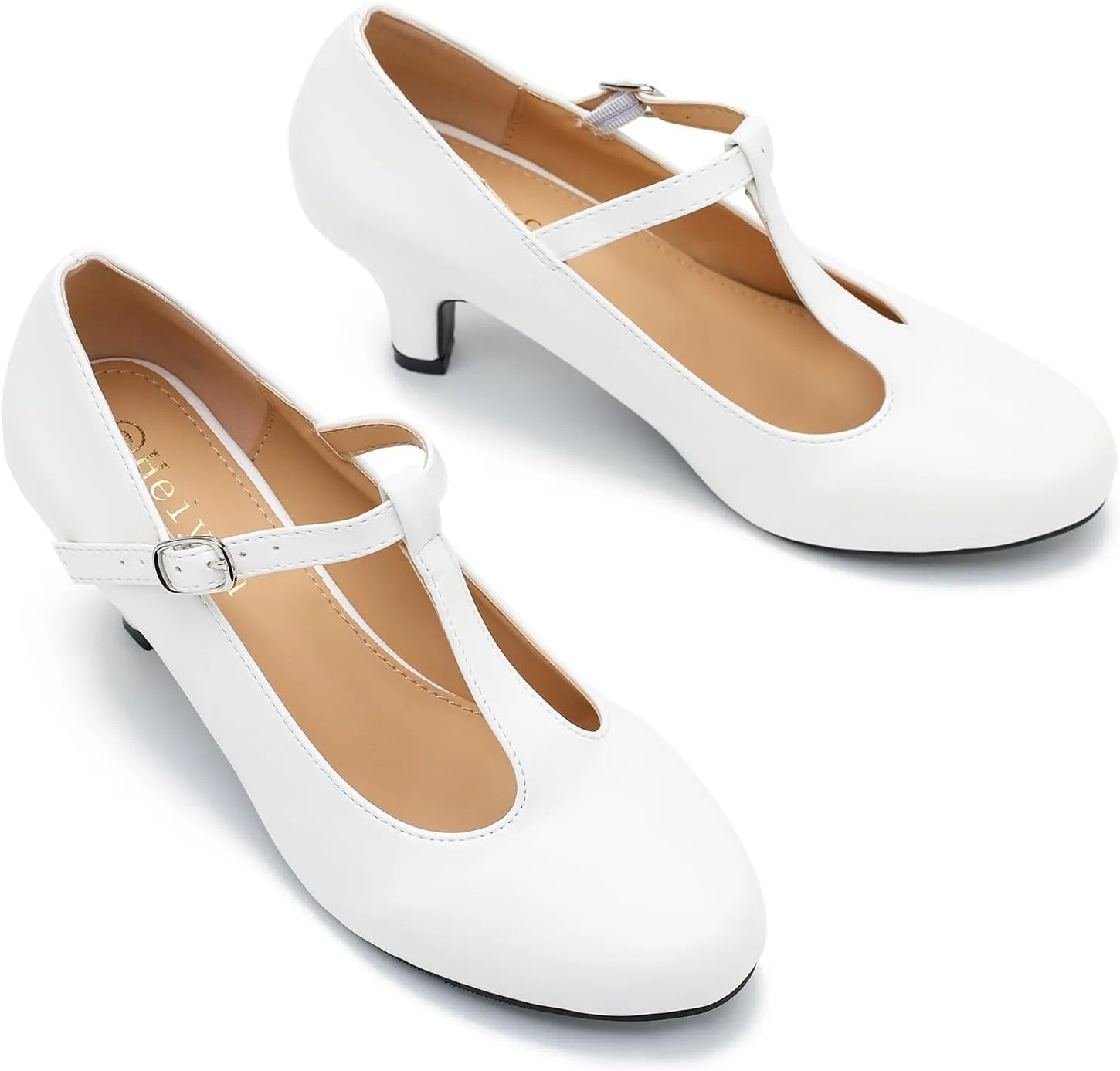 Women's Pumps Low Kitten Heels Mary Jane Retro T-Strap Comfortable Office Work Dress Shoes