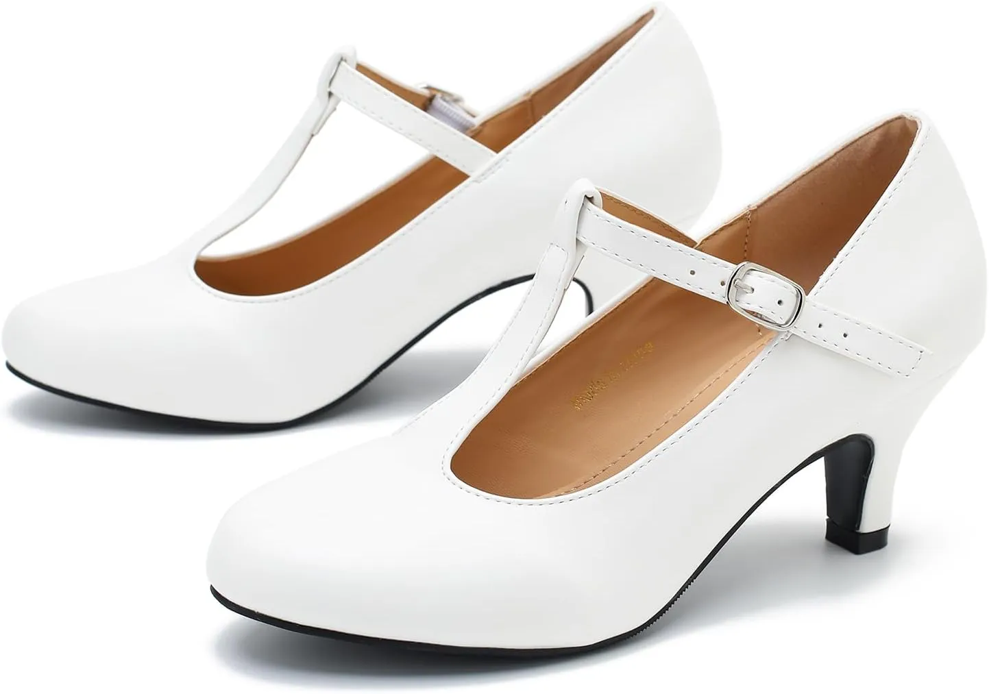 Women's Pumps Low Kitten Heels Mary Jane Retro T-Strap Comfortable Office Work Dress Shoes