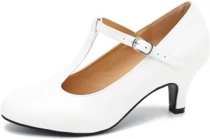 Women's Pumps Low Kitten Heels Mary Jane Retro T-Strap Comfortable Office Work Dress Shoes