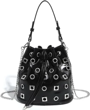 Women's Red Bucket Bag Studded Purse Y2K Handbag Rivet Punk Crossbody Purse