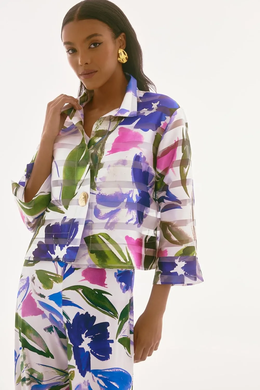 Women's Signature Shadow Stripe Floral Print Trapeze Jacket
