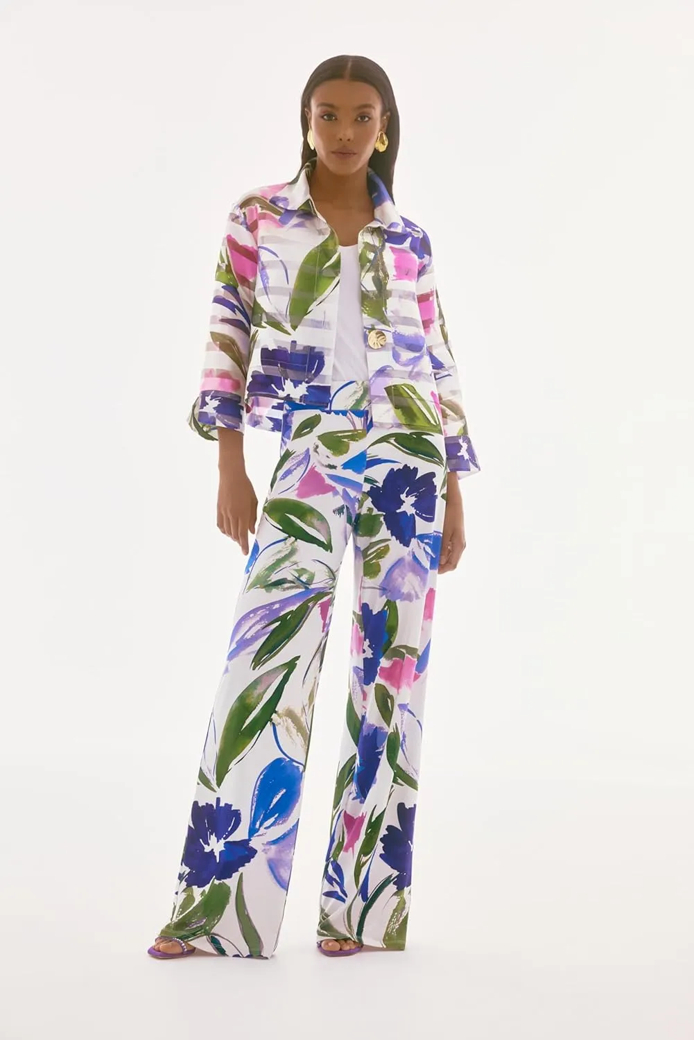 Women's Signature Shadow Stripe Floral Print Trapeze Jacket