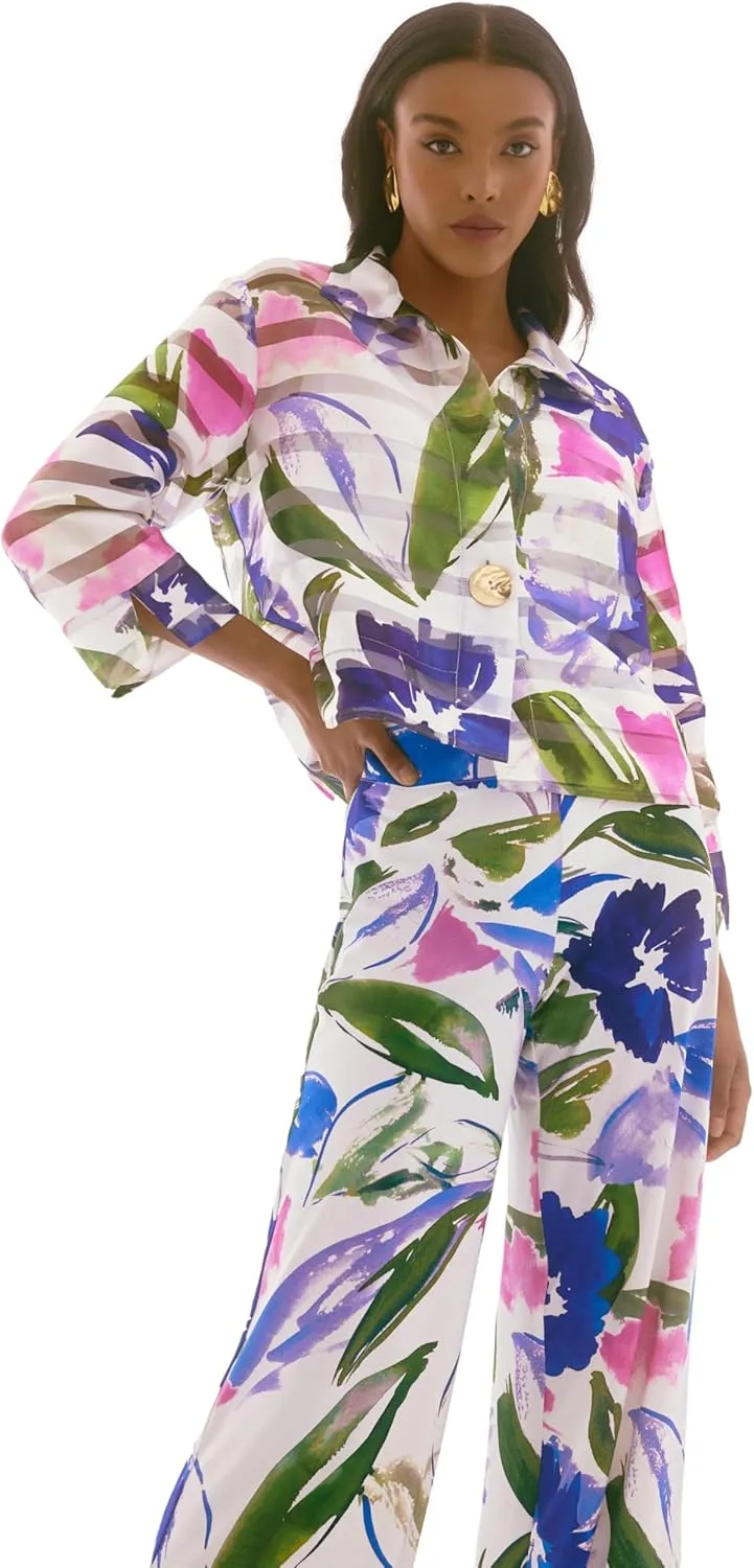 Women's Signature Shadow Stripe Floral Print Trapeze Jacket