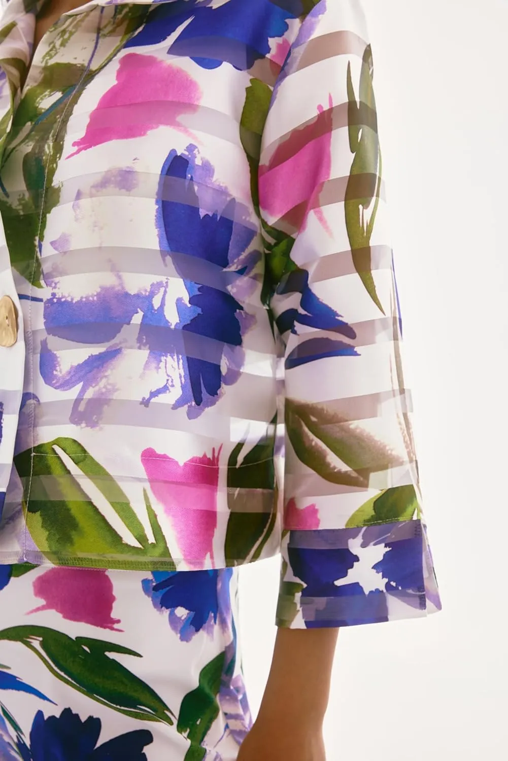 Women's Signature Shadow Stripe Floral Print Trapeze Jacket