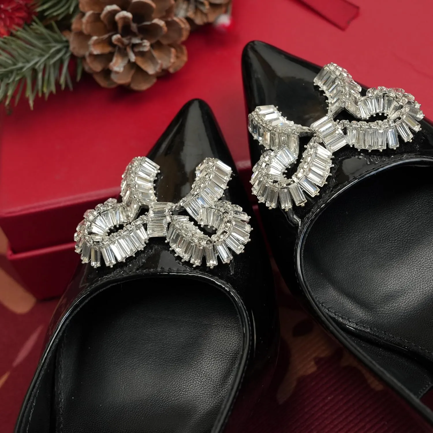 Women's Slingback Kitten Heels with Sparkly Rhinestone Bow - 2.4'' Inches Pointed Toe Pumps for Wedding Party Dress