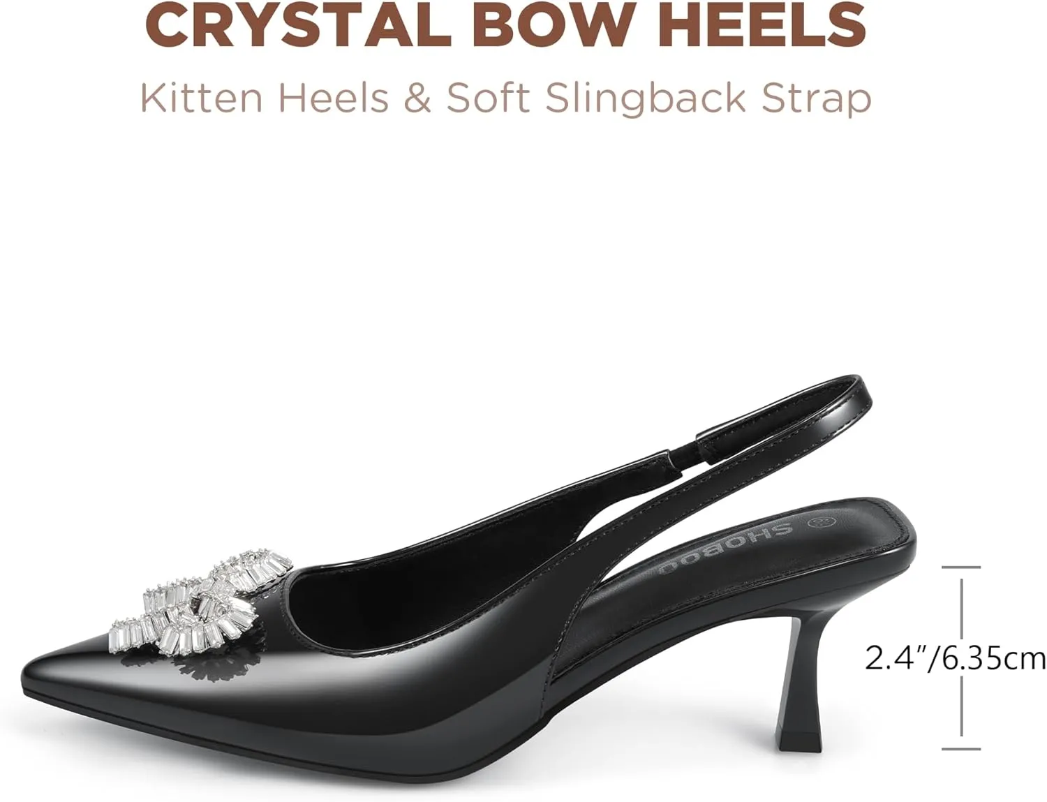 Women's Slingback Kitten Heels with Sparkly Rhinestone Bow - 2.4'' Inches Pointed Toe Pumps for Wedding Party Dress