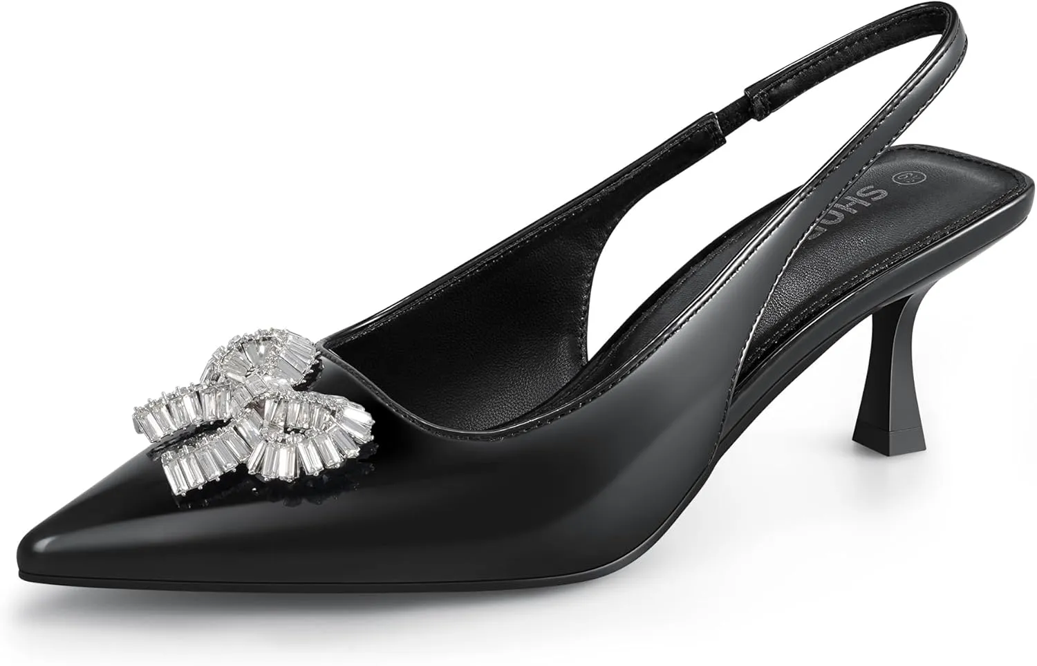 Women's Slingback Kitten Heels with Sparkly Rhinestone Bow - 2.4'' Inches Pointed Toe Pumps for Wedding Party Dress
