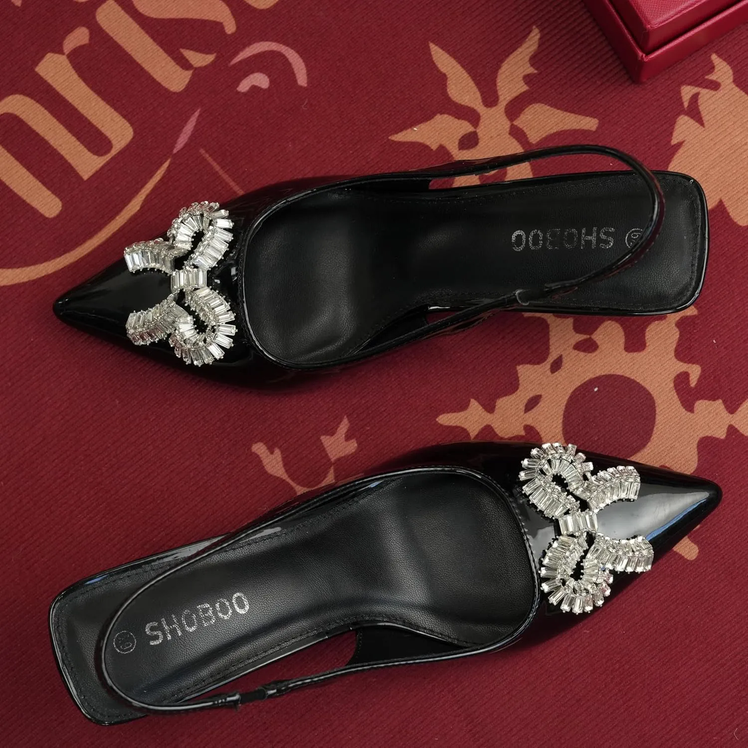 Women's Slingback Kitten Heels with Sparkly Rhinestone Bow - 2.4'' Inches Pointed Toe Pumps for Wedding Party Dress