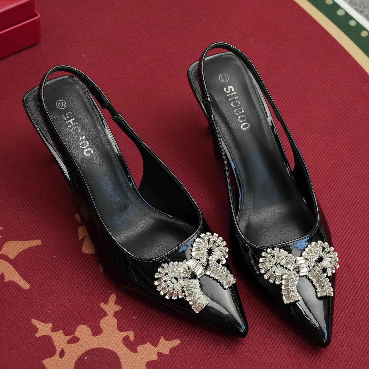 Women's Slingback Kitten Heels with Sparkly Rhinestone Bow - 2.4'' Inches Pointed Toe Pumps for Wedding Party Dress