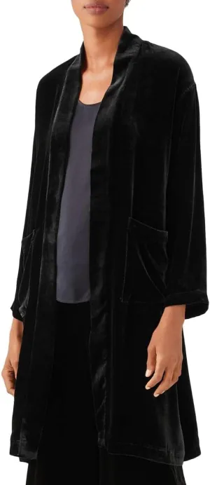 Womens Velvet Belted Duster Top Black S