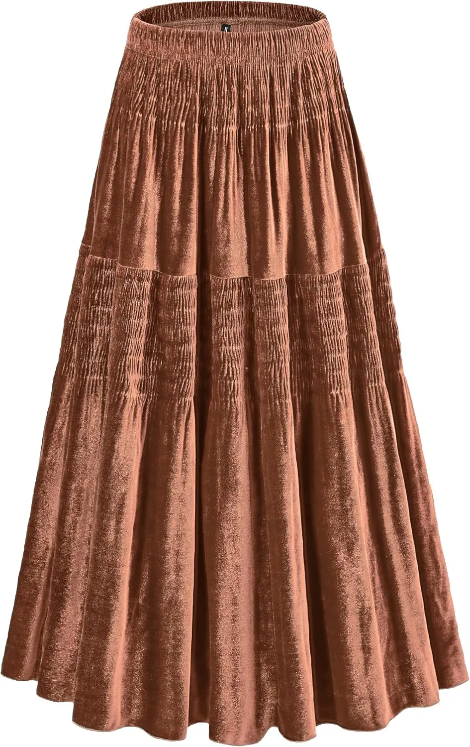 Women's Velvet Pleated Midi Skirt Elastic High Waist Fall Winter Tiered A-Line Party Long Skirts
