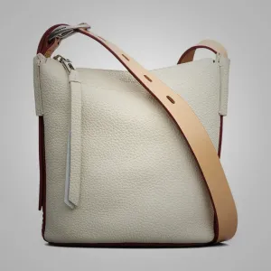Women's White Lambskin Belize Leather Bucket Bag