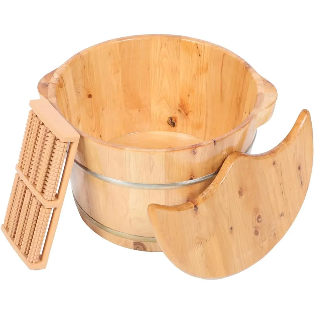 Wooden Foot Bath Basin with Solid Wood Insulation Lid, Delicate Oriental Style Feet Spa Tub, 41 * 26Cm, Professional Pedicure Shop Equipment for Feet, Multifunctional Tub