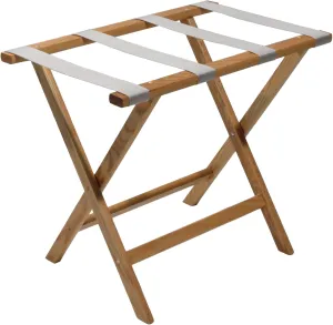 Wooden Mallet Deluxe Straight Leg Luggage Rack,Silver Straps, 20" H x 23.75" W x 15.5" D, Light Oak
