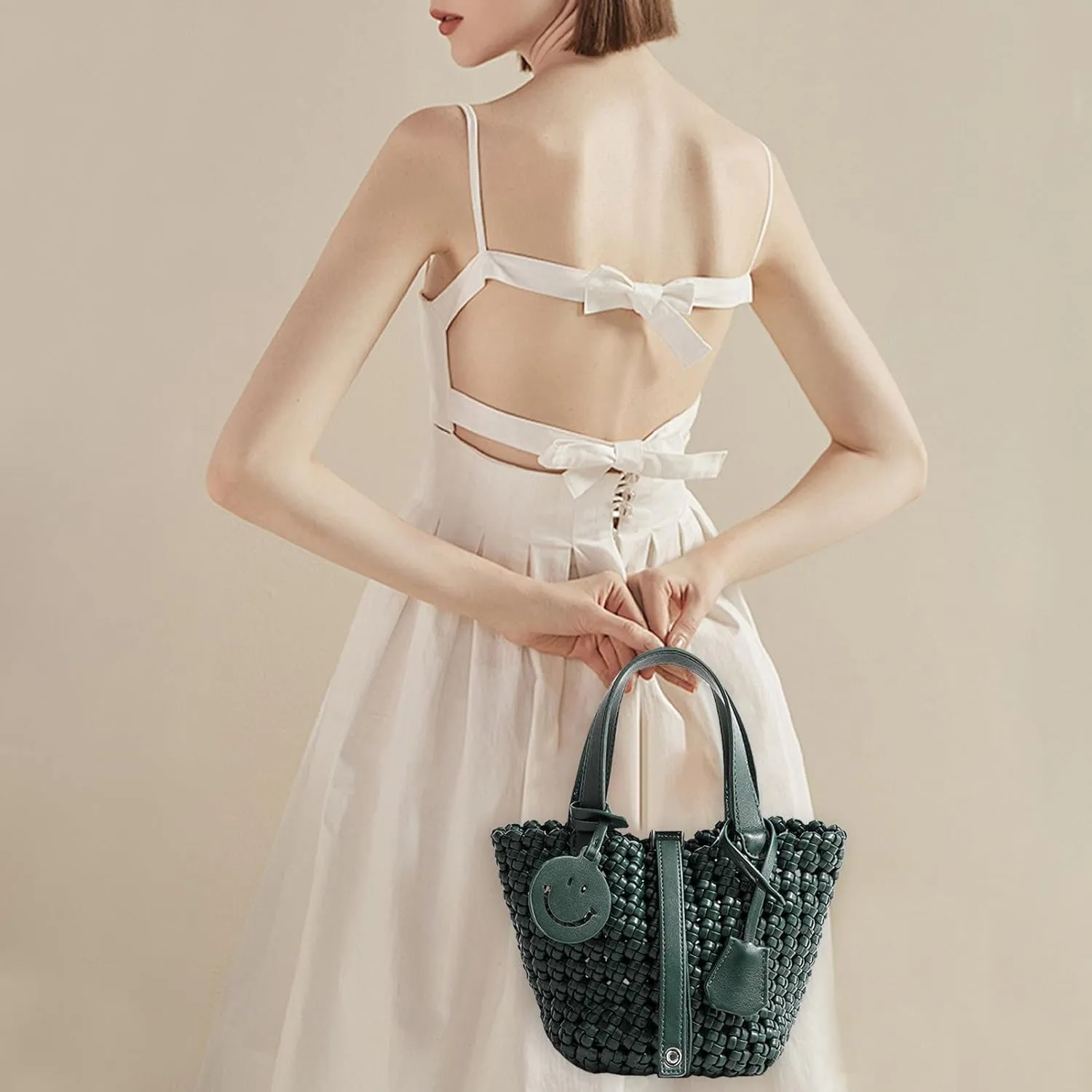 Woven Handbags for Women Top Handle Satchel Handbag Basket Bucket Bag Small Woven Tote Bag Hobo Purses