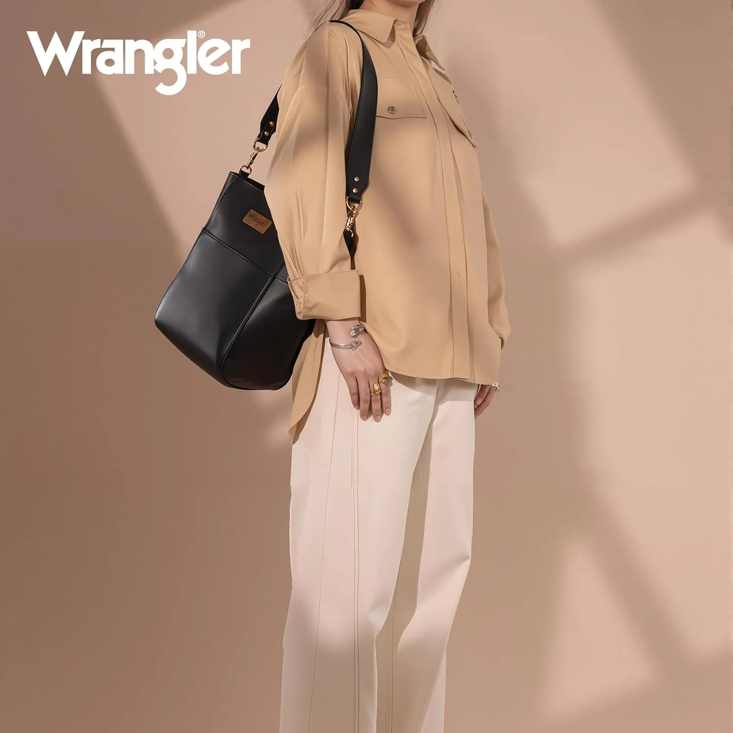 Wrangler MEDIUM Crossbody Bag for Women Vegan Leather Bucket Handbags with Guitar Strap