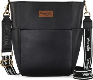 Wrangler MEDIUM Crossbody Bag for Women Vegan Leather Bucket Handbags with Guitar Strap