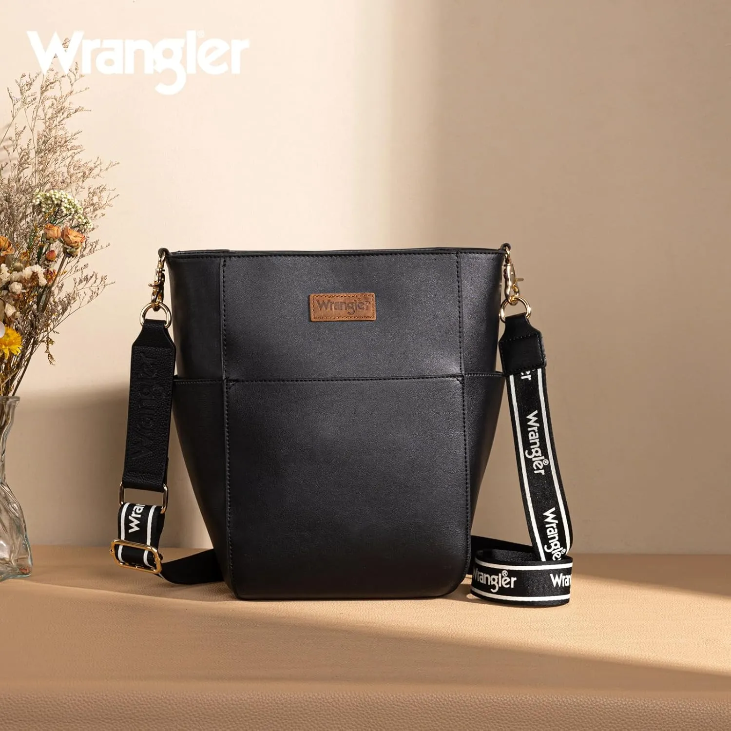 Wrangler MEDIUM Crossbody Bag for Women Vegan Leather Bucket Handbags with Guitar Strap