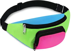 Xuniea 80s Retro Neon Fanny Pack 2 Pockets Belt Bags 90s Costumes for Women Men Waist Packs for Holiday Festival 80s Theme Halloween Party(Green Bottom)