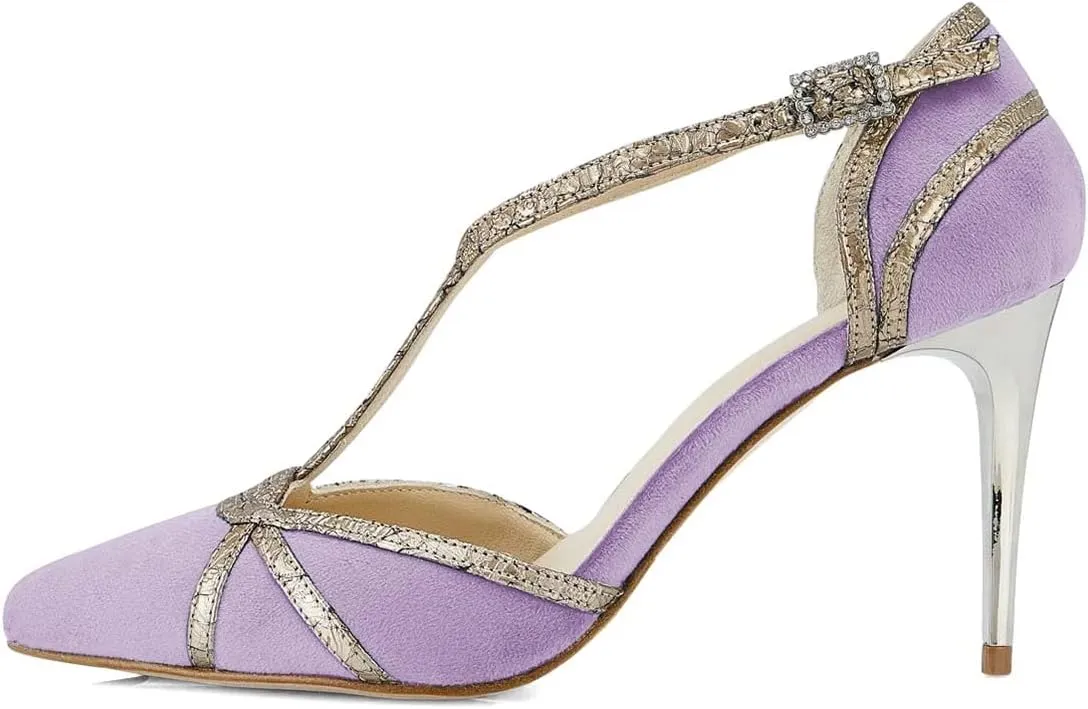 XYD Women High Heel Pumps Pointed Closed Toe Velvet D'Orsay Strappy Sandals Plated Heeled Elegant Party Evening Shoes